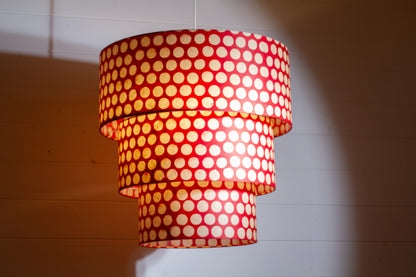 3 Tier Lamp Shade - P84 - Batik Dots on Red, 50cm x 20cm, 40cm x 17.5cm & 30cm x 15cm