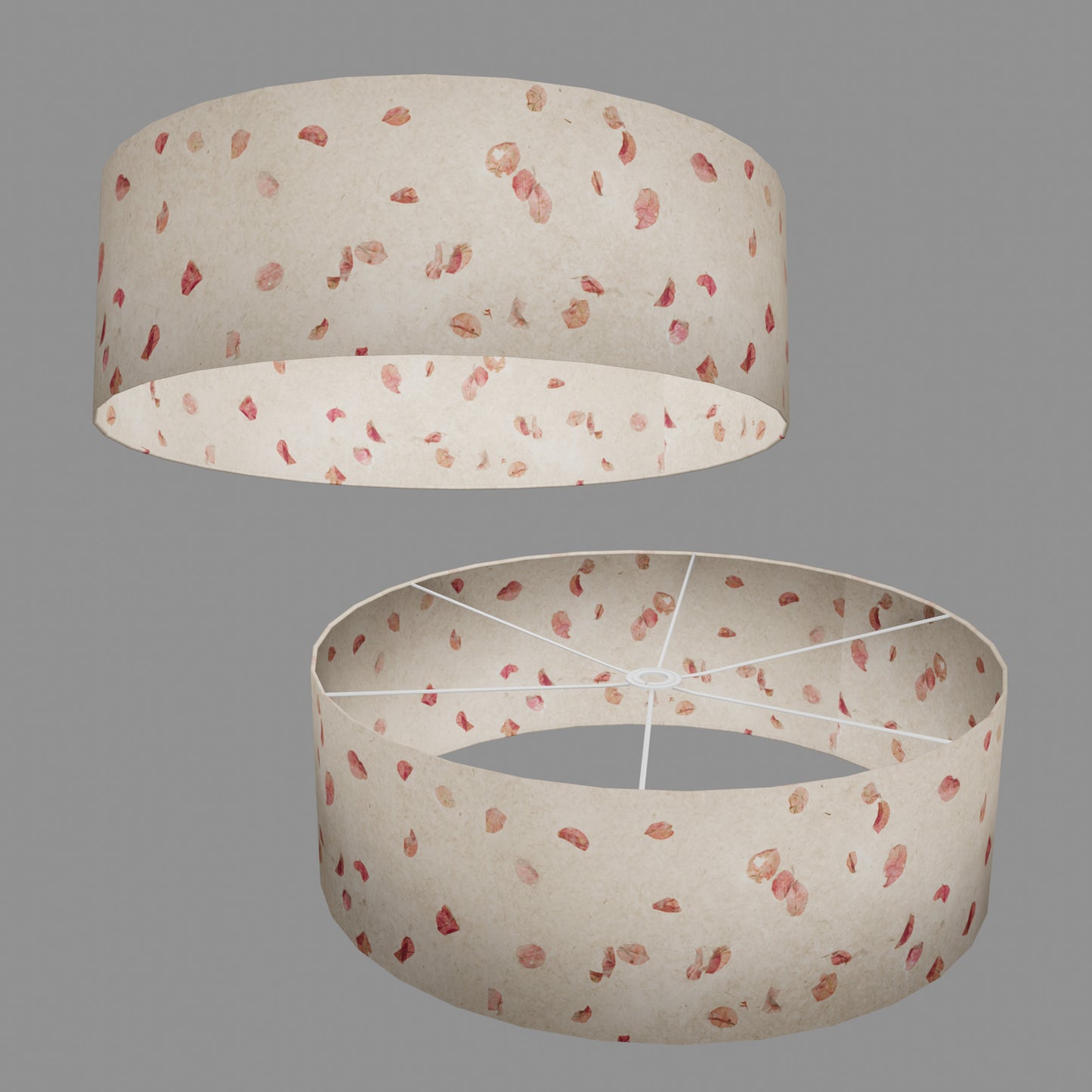 Drum Lamp Shade - P33 - Rose Petals on Natural Lokta, 60cm(d) x 20cm(h)