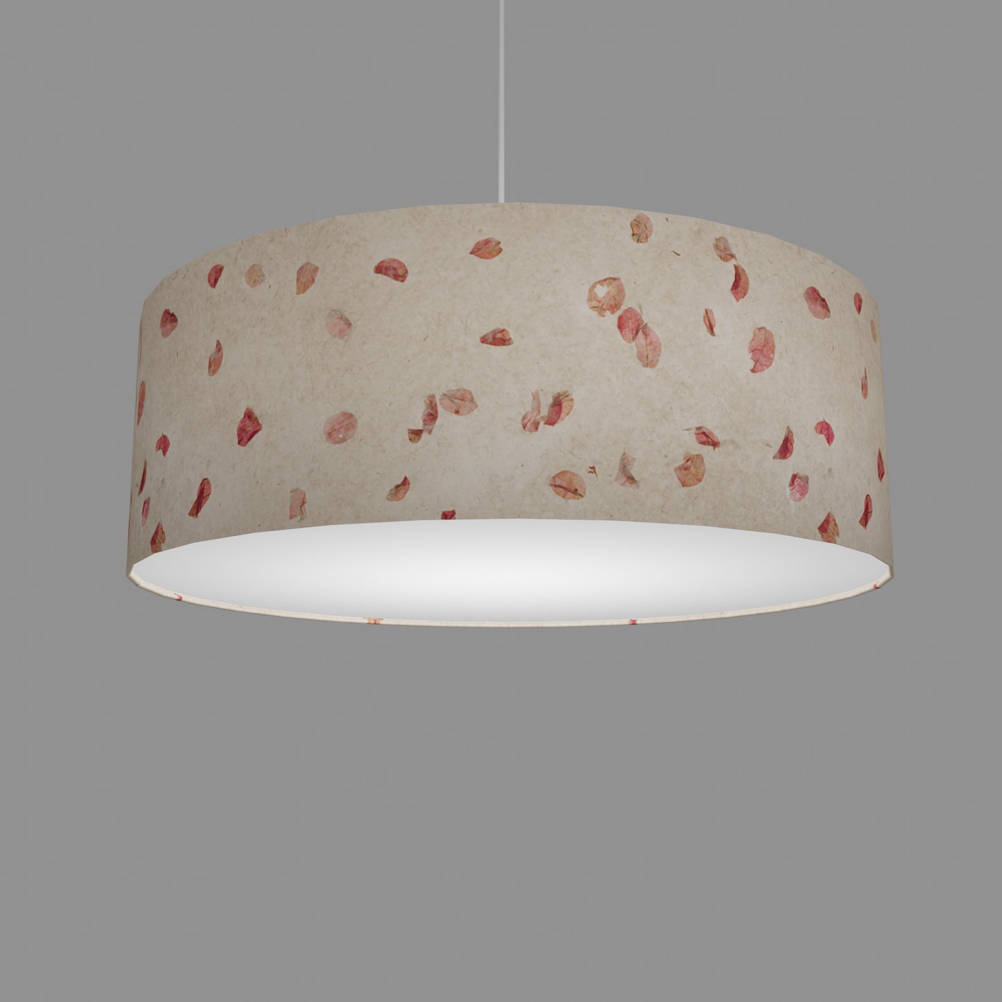 Drum Lamp Shade - P33 - Rose Petals on Natural Lokta, 60cm(d) x 20cm(h)