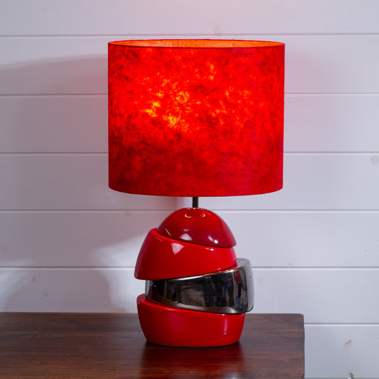 Red Wedge Lamp with Oval Lamp Shade