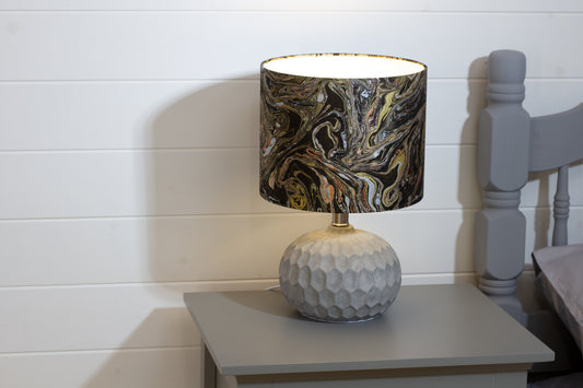 Rola Round Ceramic Table Lamp Base in Grey ~ Drum Lamp Shade 25cm(d) x 20cm(h) B132 ~ Metallic Marble