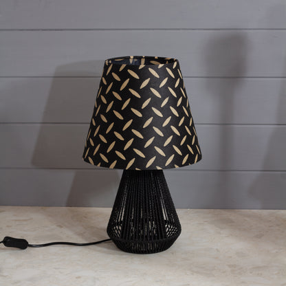 Tamura Table Lamp - Black with Conical Lamp Shade in P11 ~ Batik Tread Plate Black