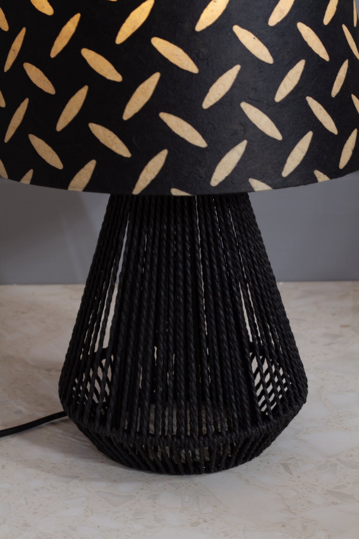 Tamura Table Lamp - Black with Conical Lamp Shade in P11 ~ Batik Tread Plate Black