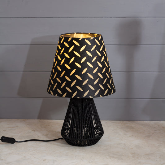 Tamura Table Lamp - Black with Conical Lamp Shade in P11 ~ Batik Tread Plate Black