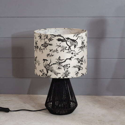 Tamura Table Lamp - Black with Drum Lamp Shade in P41 - Oriental Birds