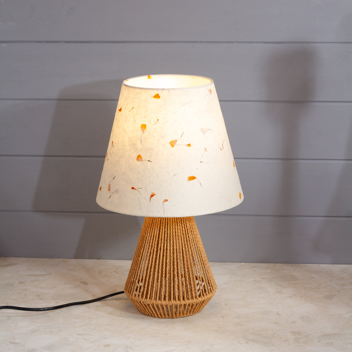 Tamura Table Lamp - Natural with Conical Lamp Shade in P32 - Marigold Petals