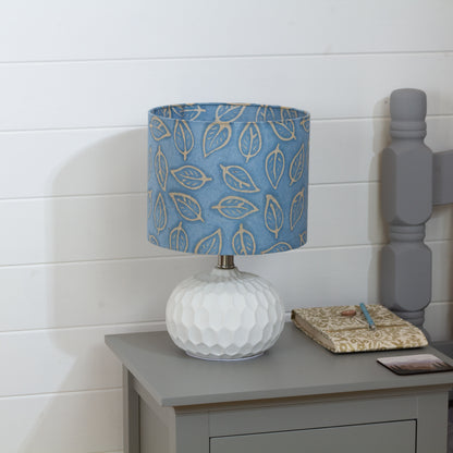 Rola Round Ceramic Table Lamp Base in White ~ Drum Lamp Shade 25cm(d) x 20cm(h) P31 ~ Batik Leaf on Blue