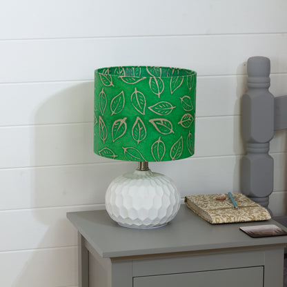 Rola Round Ceramic Table Lamp Base in White ~ Drum Lamp Shade 25cm(d) x 20cm(h) B126 ~ Batik Leaf Bright Green