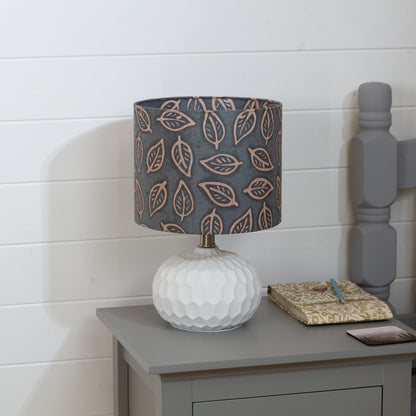 Rola Round Ceramic Table Lamp Base in White ~ Drum Lamp Shade 25cm(d) x 20cm(h) B124 ~ Batik Leaf Grey