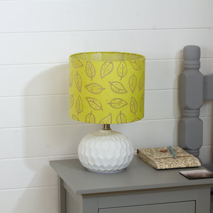 Rola Round Ceramic Table Lamp Base in White ~ Drum Lamp Shade 25cm(d) x 20cm(h) B117 ~ Batik Leaf Lime