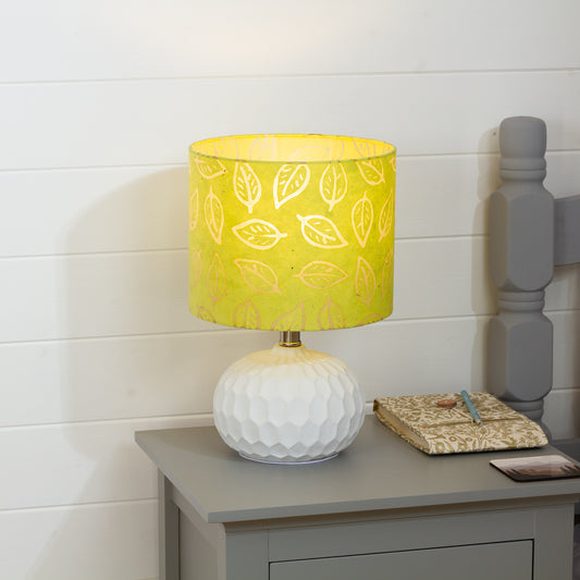 Rola Round Ceramic Table Lamp Base in White ~ Drum Lamp Shade 25cm(d) x 20cm(h) B117 ~ Batik Leaf Lime