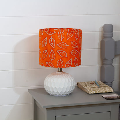 Rola Round Ceramic Table Lamp Base in White ~ Drum Lamp Shade 25cm(d) x 20cm(h) B123 ~ Batik Leaf Orange