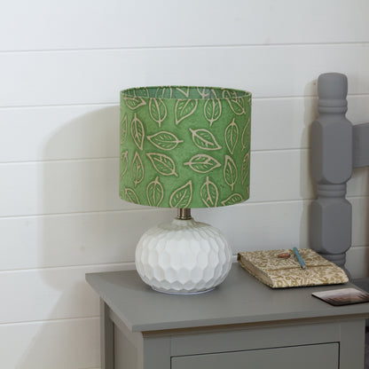 Rola Round Ceramic Table Lamp Base in White ~ Drum Lamp Shade 25cm(d) x 20cm(h) P29 ~ Batik Leaf on Green