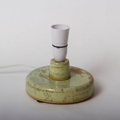 Round Pale Green Stoneware Table Lamp Base with Drum Lamp Shade P10 (15cm Wide x 30cm High)