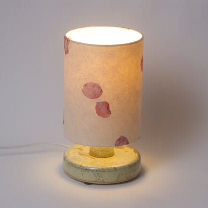 Round Pale Green Stoneware Table Lamp Base with Drum Lamp Shade P33 (15cm Wide x 20cm High)