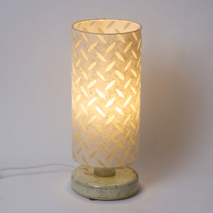 Round Pale Green Stoneware Table Lamp Base with Drum Lamp Shade P10 (15cm Wide x 30cm High)
