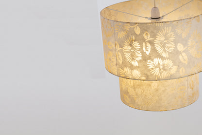 2 Tier Lamp Shade - P09 - Batik Peony on Natural, 40cm x 20cm & 30cm x 15cm