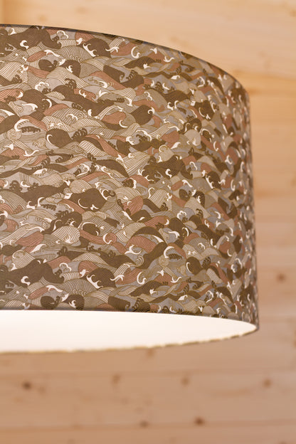 Drum Lamp Shade - W03 ~ Gold Waves on Greys, 70cm(d) x 30cm(h)
