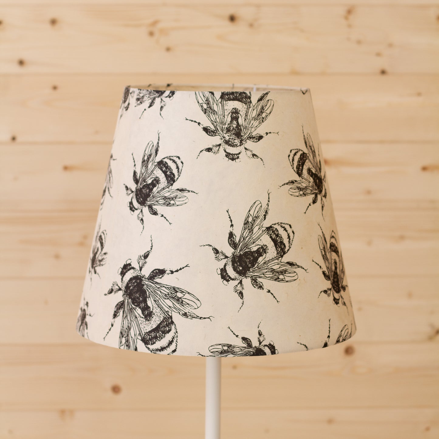 Conical Lamp Shade P42 - Bees Screen Print on Natural Lokta, 23cm(top) x 35cm(bottom) x 31cm(height)