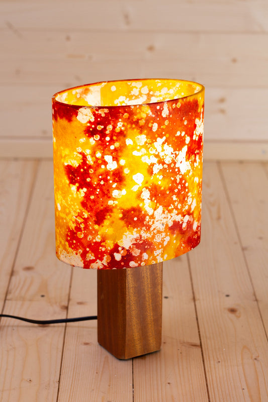 Square Sapele Table Lamp with 20cm Oval Lamp Shade B112 ~ Batik Lava Red/Orange