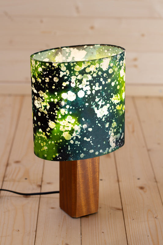 Square Sapele Table Lamp with 20cm Oval Lamp Shade B114 ~ Batik Canopy Greens