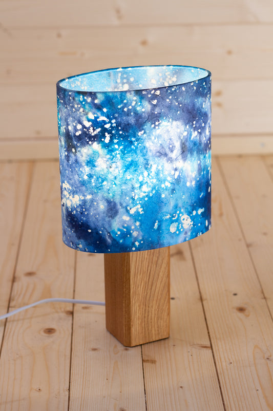 Square Oak Table Lamp with 20cm Oval Lamp Shade B113 ~ Batik Ocean Blues