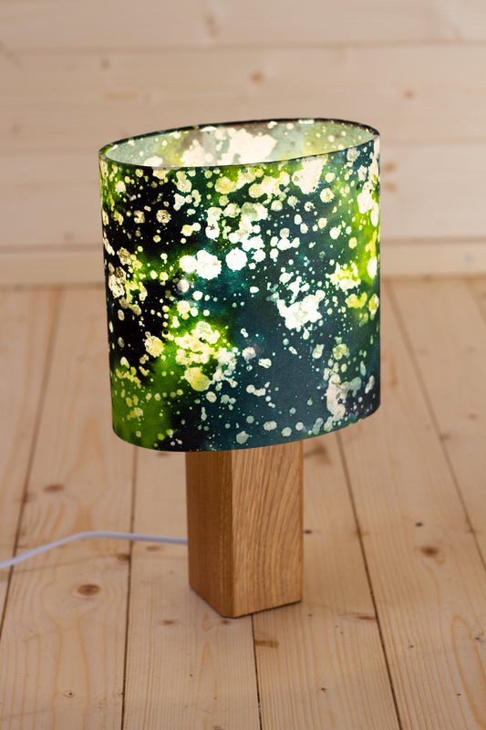 Square Oak Table Lamp with 20cm Oval Lamp Shade B114 ~ Batik Canopy Greens
