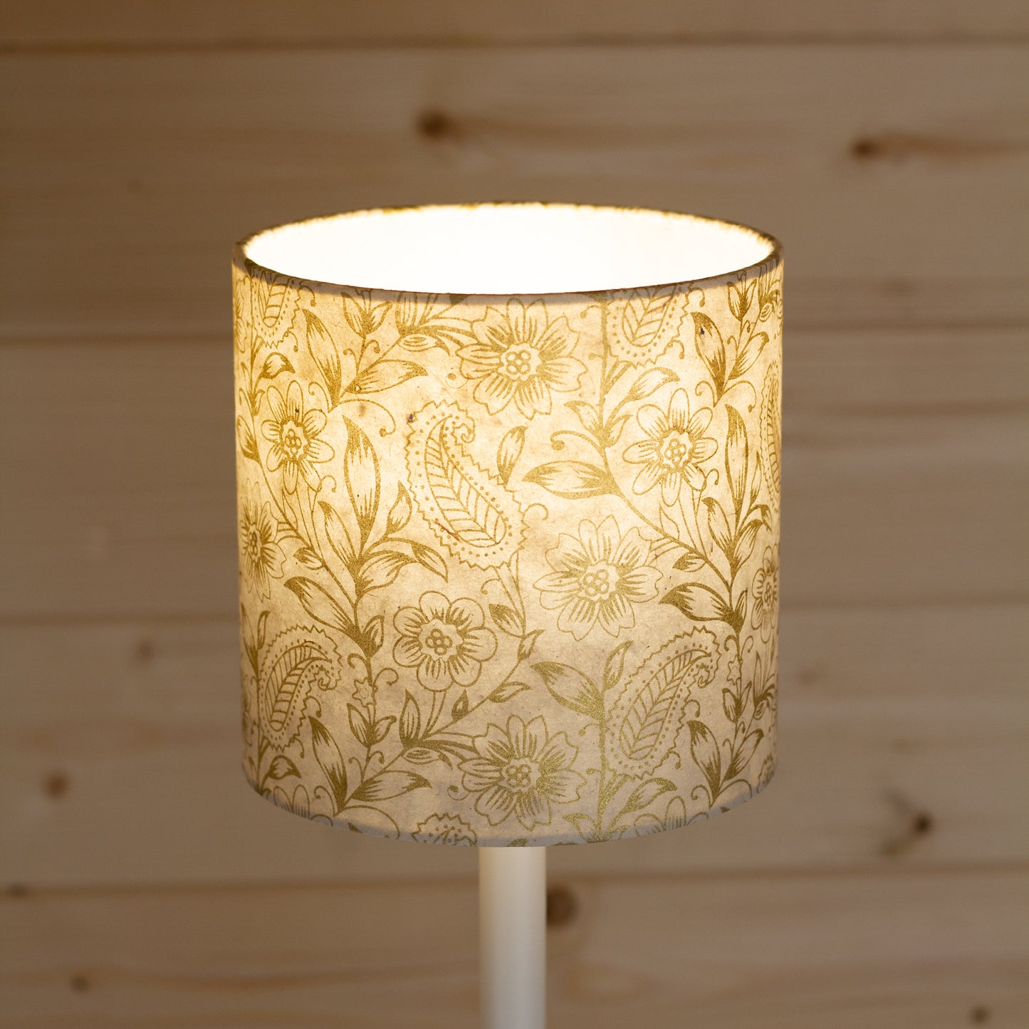 Drum Lamp Shade - P69 ~ Garden Gold on Natural, 15cm(diameter)