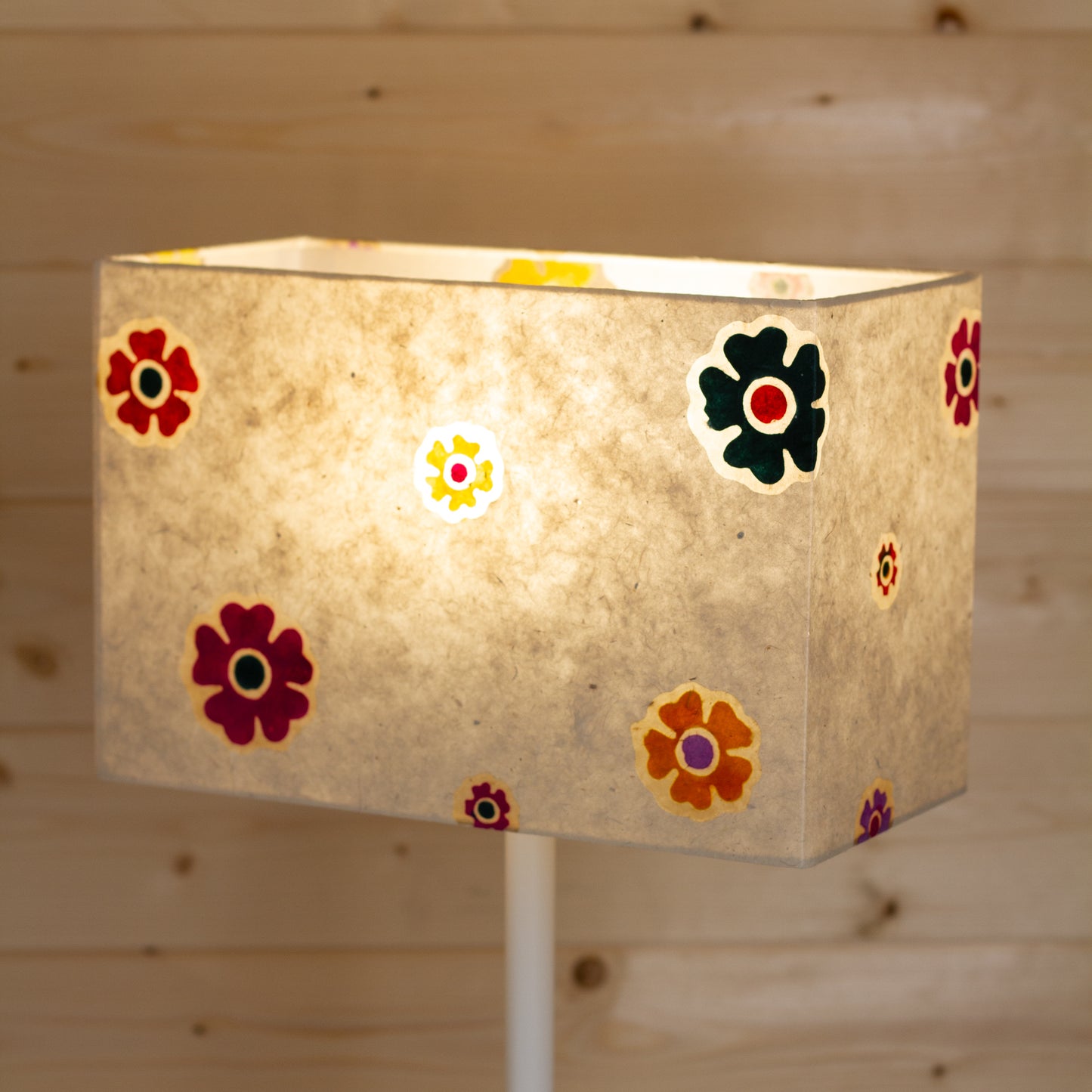 Rectangle Lamp Shade - P35 - Batik Multi Flower on Natural, 40cm(w) x 20cm(h) x 20cm(d)