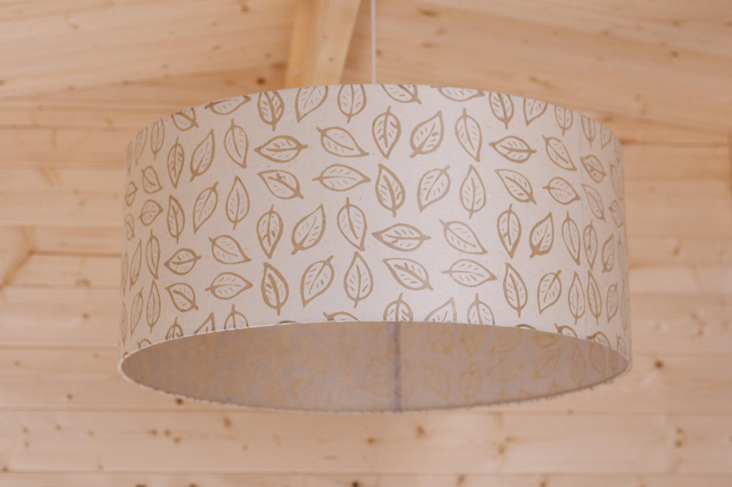 Drum Lamp Shade - P28 - Batik Leaf on Natural, 70cm(d) x 30cm(h)