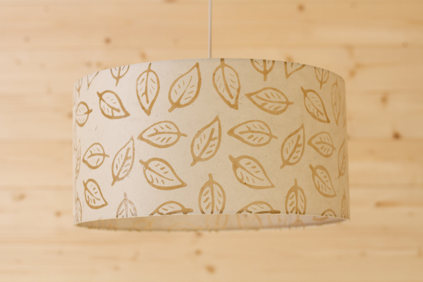 Drum Lamp Shade - P28 - Batik Leaf on Natural, 40cm(d) x 20cm(h)