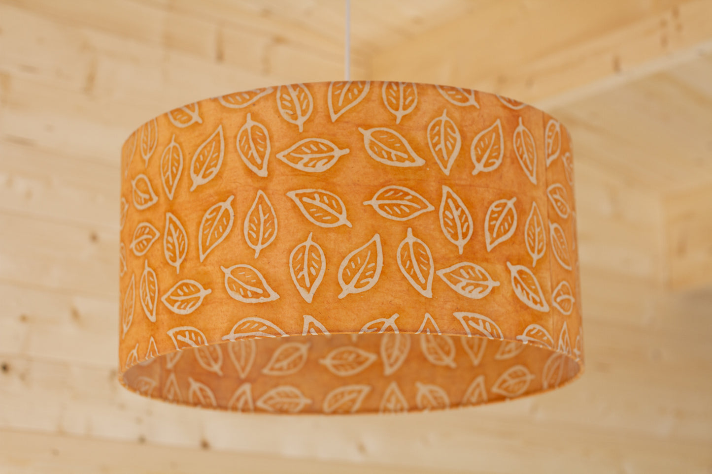 Drum Lamp Shade - P66 - Batik Leaf on Camel, 50cm(d) x 25cm(h)