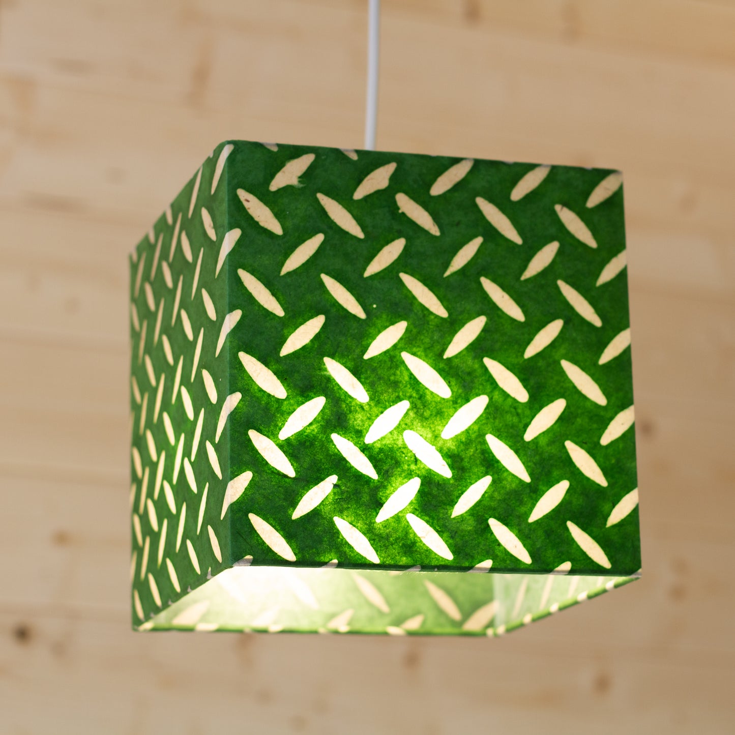 Square Lamp Shade - P96 - Batik Tread Plate Green, 20cm(w) x 20cm(h) x 20cm(d)