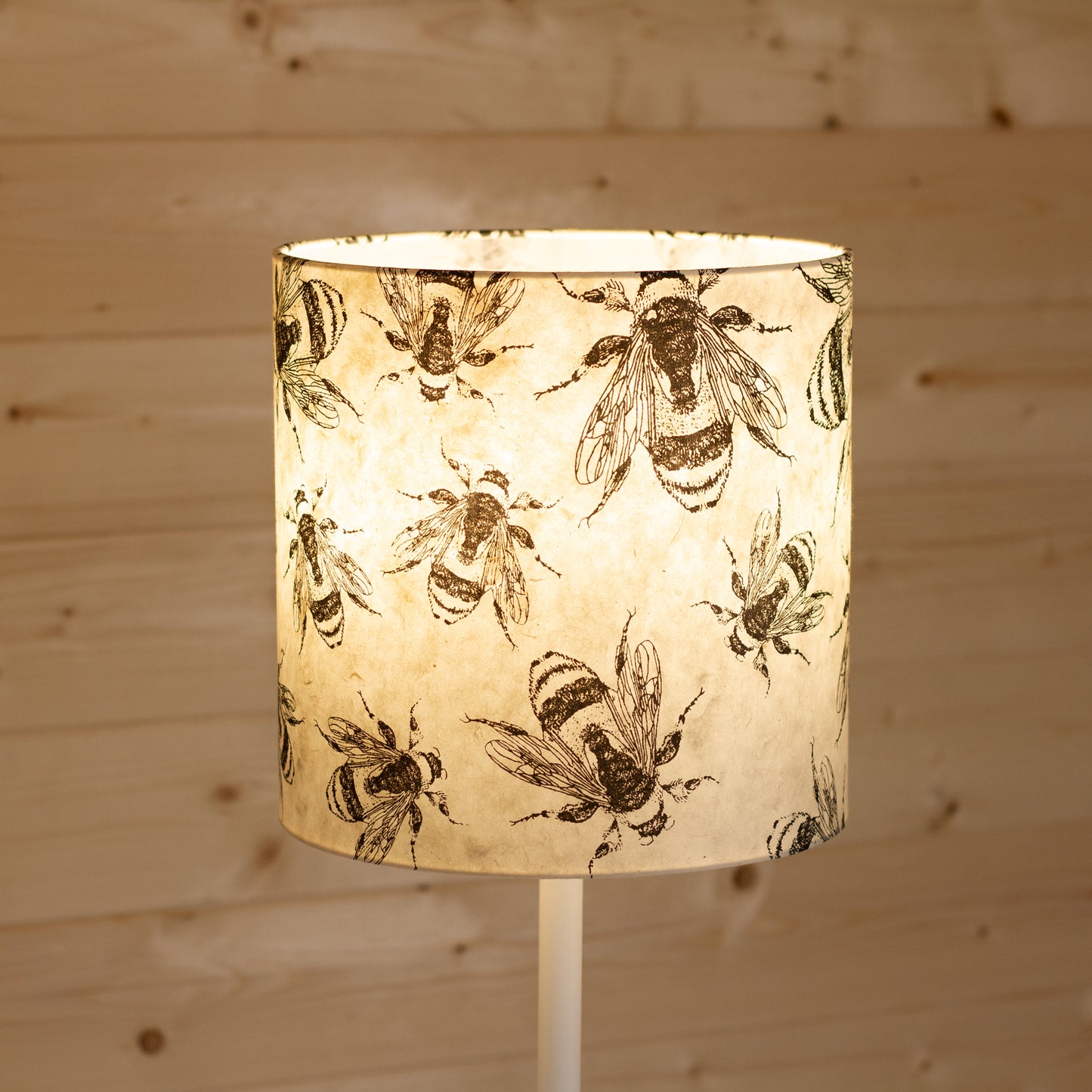 Drum Lamp Shade - P42 - Bees Screen Print on Natural Lokta, 25cm x 25cm