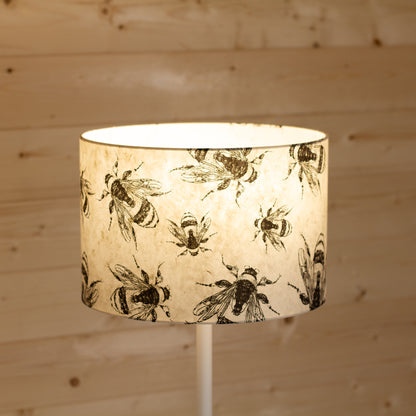 Drum Lamp Shade - P42 - Bees Screen Print on Natural Lokta, 30cm(d) x 20cm(h)