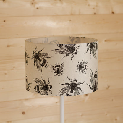 Drum Lamp Shade - P42 - Bees Screen Print on Natural Lokta, 30cm(d) x 20cm(h)