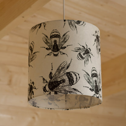 Drum Lamp Shade - P42 - Bees Screen Print on Natural Lokta, 25cm x 25cm