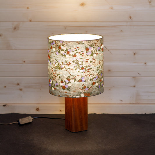 Square Sapele Table Lamp with 20x20cm Drum Lamp Shade W08 ~ Lily Pond