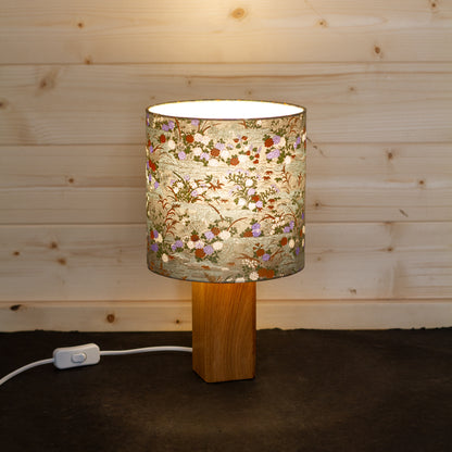 Square Oak Table Lamp with 20x20cm Drum Lamp Shade W08 ~ Lily Pond