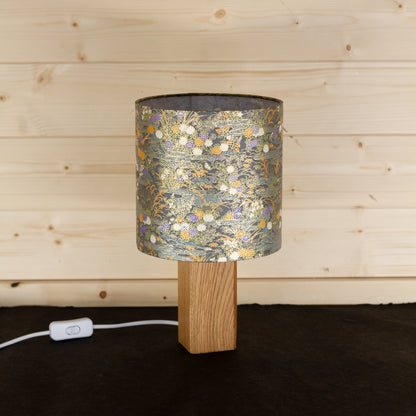 Square Oak Table Lamp with 20x20cm Drum Lamp Shade W08 ~ Lily Pond