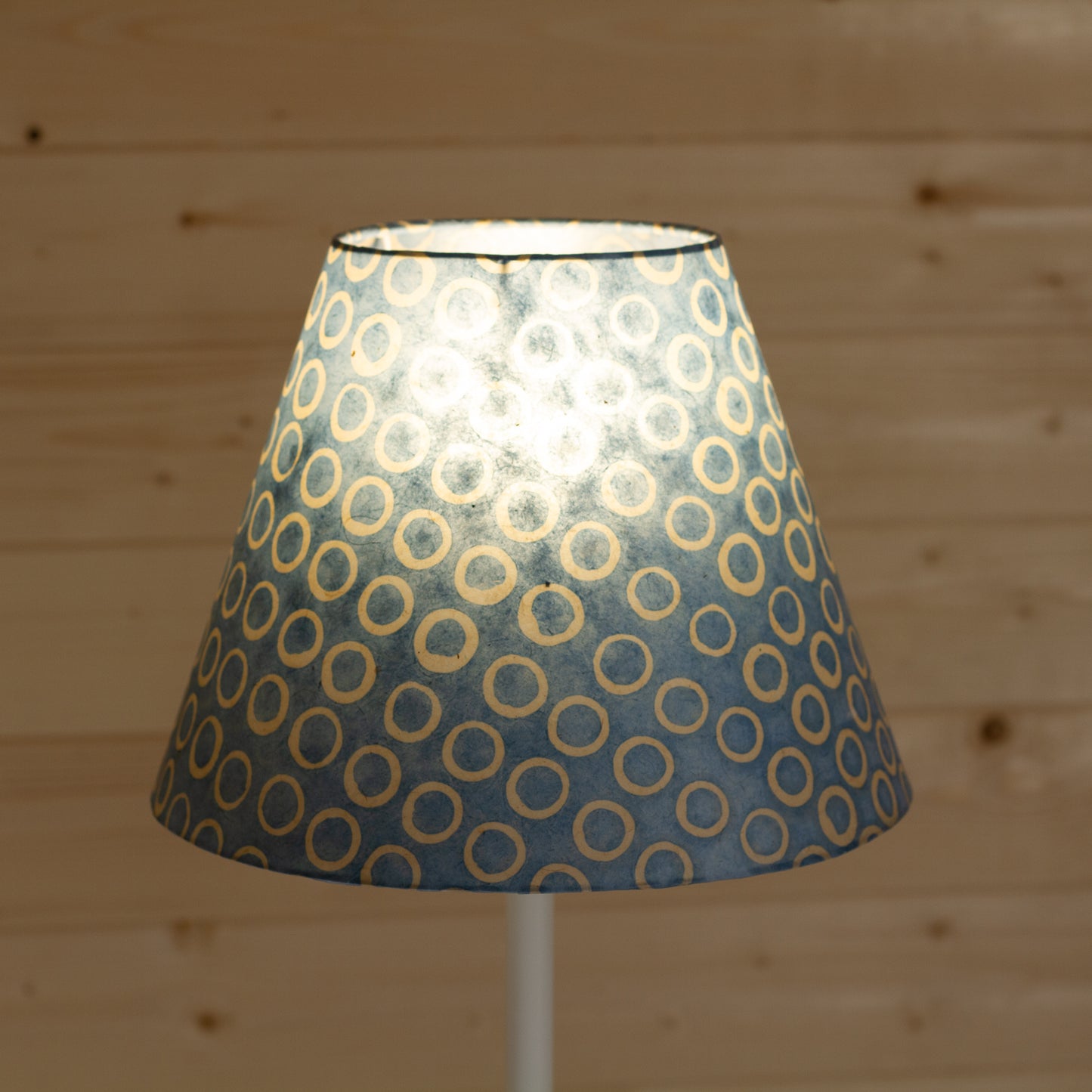 Conical Lamp Shade P72 - Batik Blue Circles, 15cm(top) x 30cm(bottom) x 22cm(height)