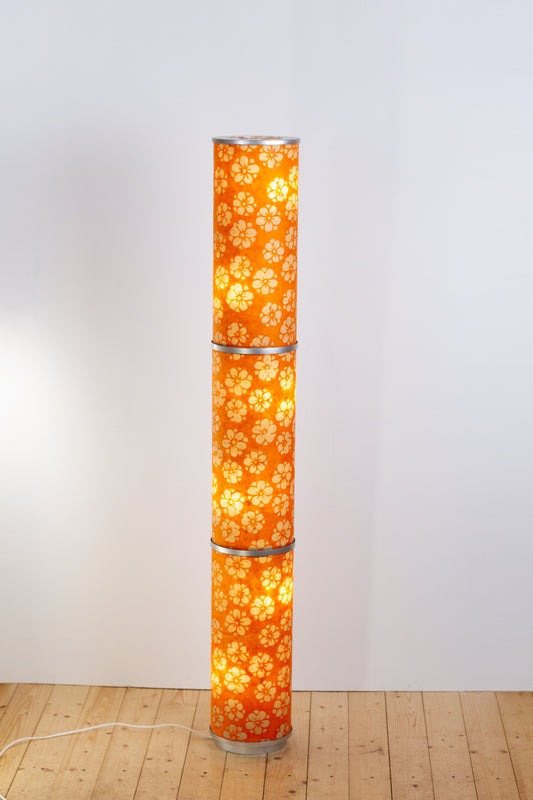 3 Panel Floor Lamp - P94 - Batik Star Flower on Orange, 20cm(d) x 1.4m(h)