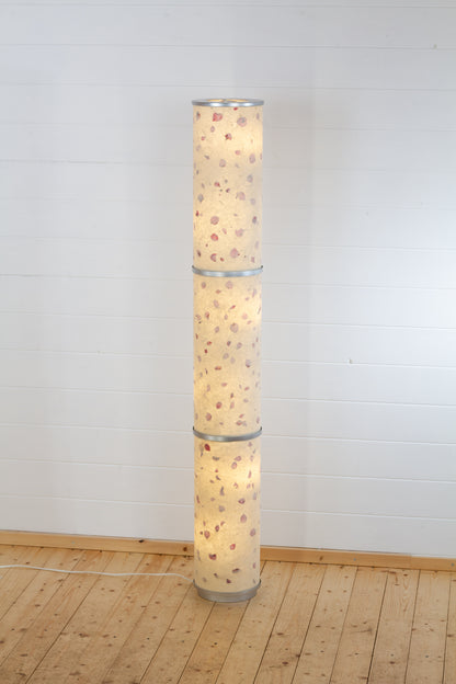 3 Panel Floor Lamp - P33 - Rose Petals on Natural Lokta, 20cm(d) x 1.4m(h)