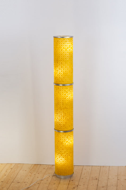 3 Panel Floor Lamp - P71 - Batik Yellow Circles, 20cm(d) x 1.4m(h)