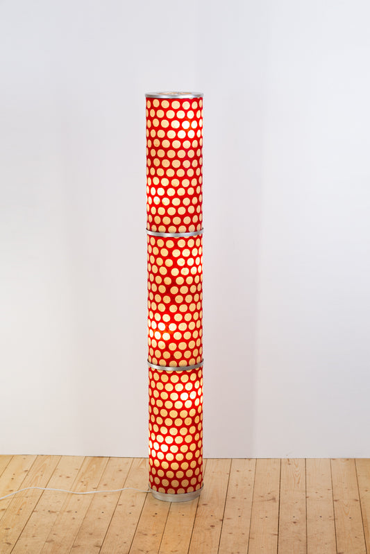 3 Panel Floor Lamp - P84 - Batik Dots on Red, 20cm(d) x 1.4m(h)