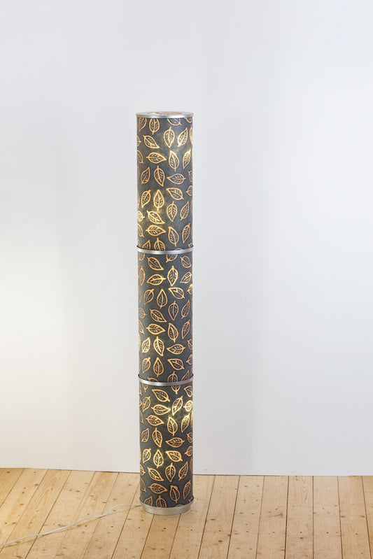 3 Panel Floor Lamp - Batik Leaf Grey (B124), 20cm(d) x 1.4m(h)