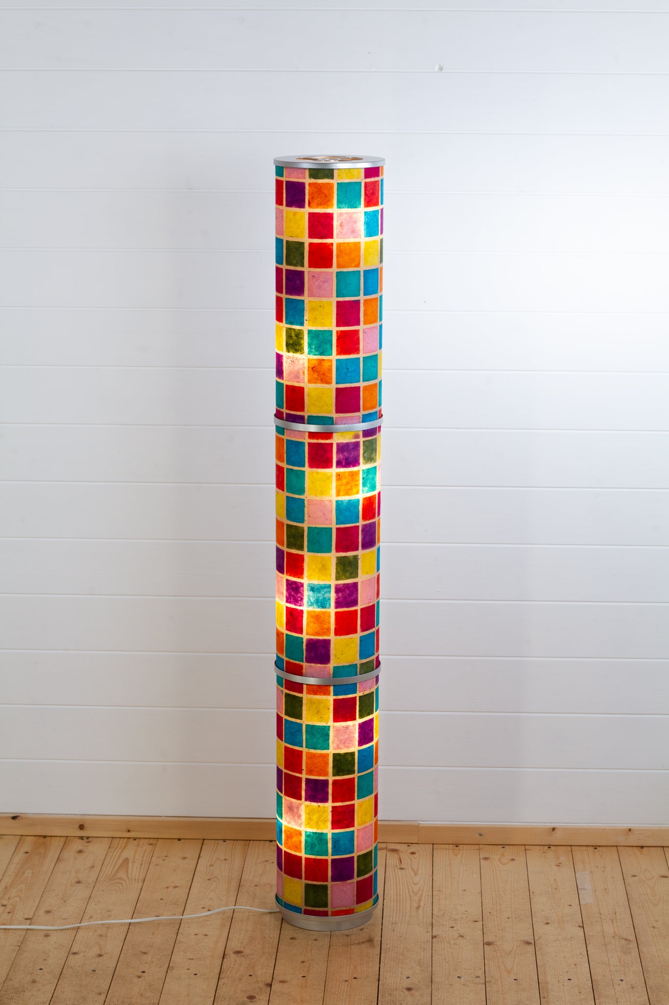 3 Panel Floor Lamp - P01 - Batik Multi Square, 20cm(d) x 1.4m(h)