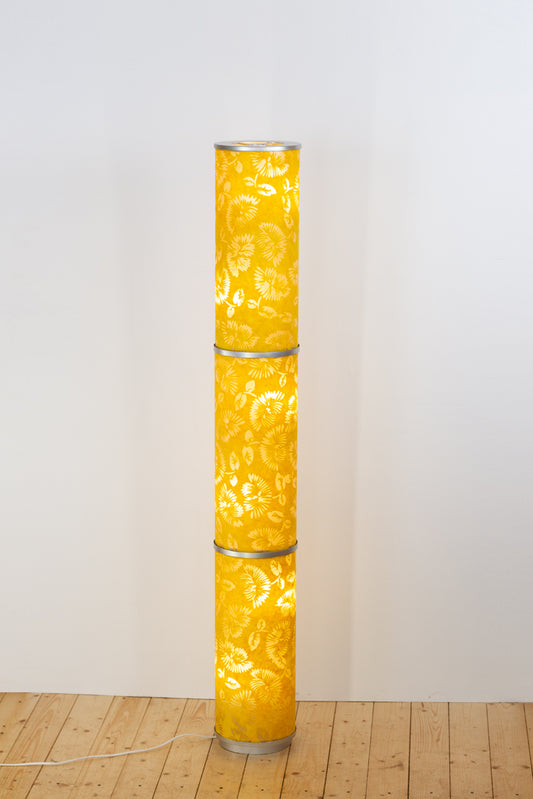 3 Panel Floor Lamp - B120 Batik Peony Yellow, 20cm(d) x 1.4m(h)
