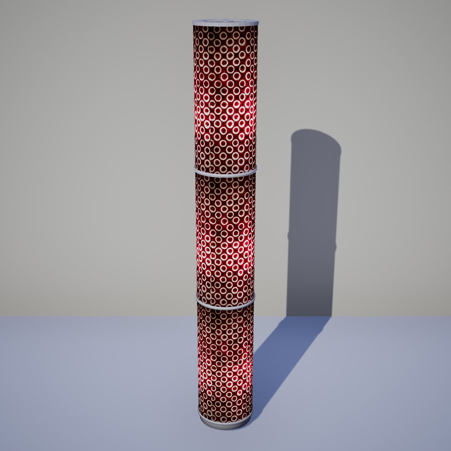 3 Panel Floor Lamp - P73 - Batik Cranberry Circles, 20cm(d) x 1.4m(h)