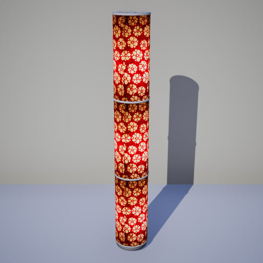 3 Panel Floor Lamp - P76 - Batik Star Flower Red, 20cm(d) x 1.4m(h)